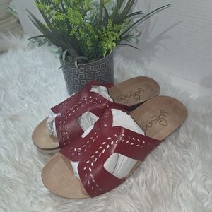 Yokono Women's Red Leather Perforated Slide In Sandals. Size 7